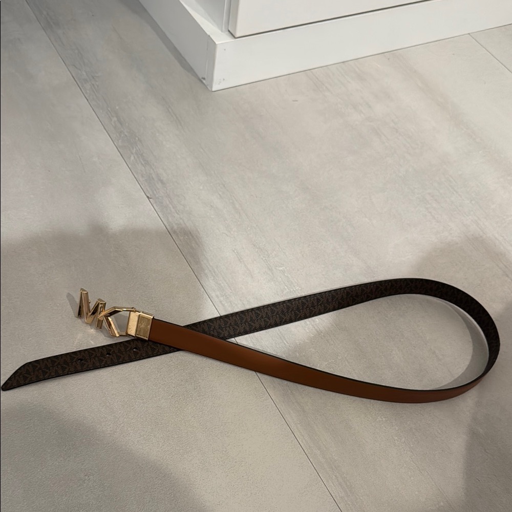 Michael Kors Signature Brown Belt with Gold Buckle